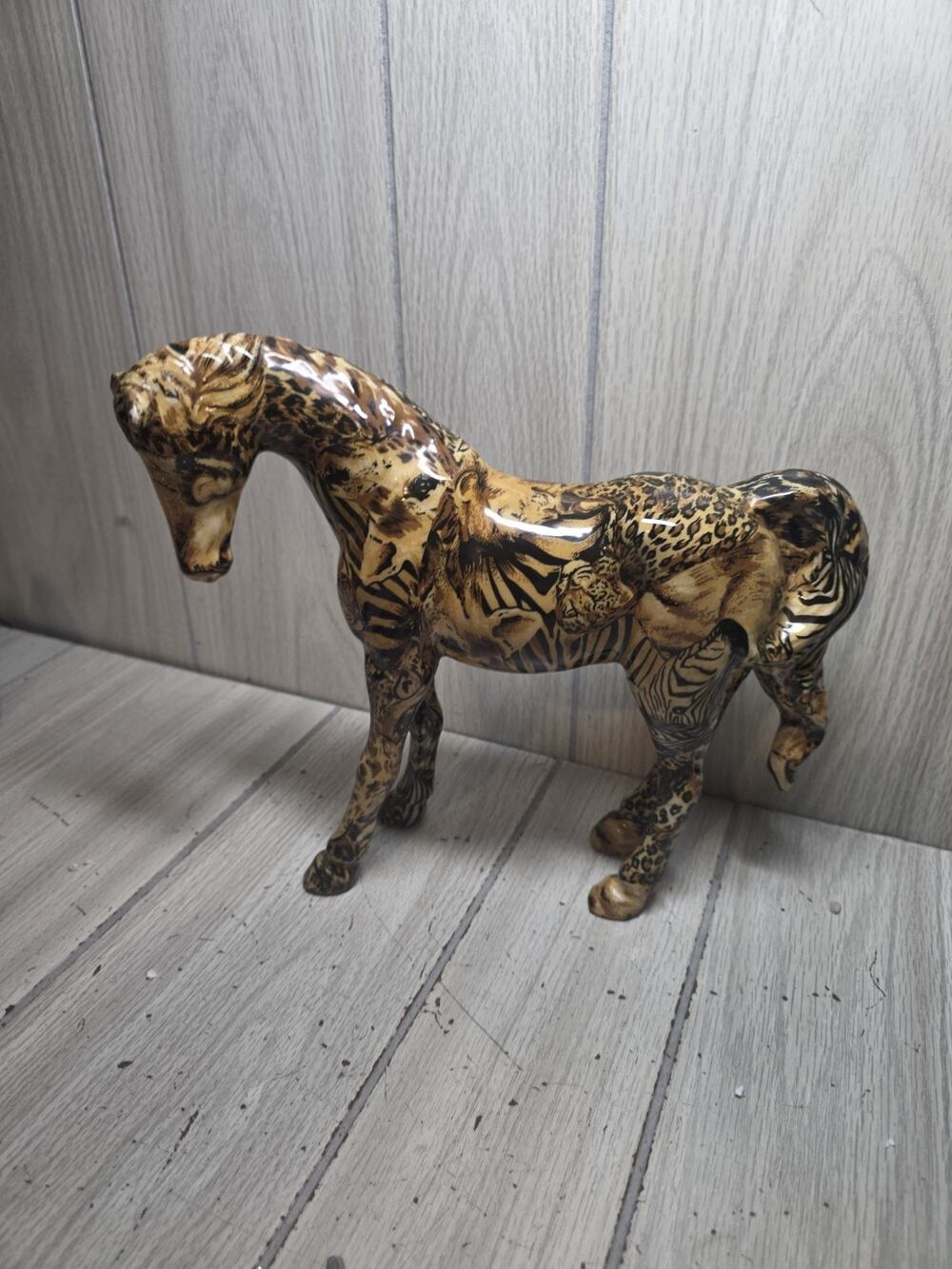 Vtg Horse Collectable La Vie Ceramic Patchwork Safari Animal Equestrian Jungle